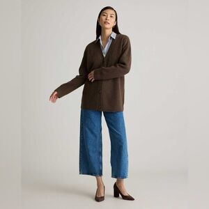 Quince Cashmere Fisherman Boyfriend Cardigan L Brown